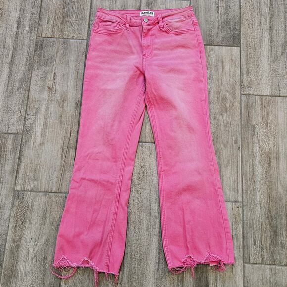 Bayeas High Rise Vintage Crop Flare Jeans Women’s 28 Pink Raw Hem Denim Retro - Picture 4 of 14